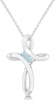 Allurez Aquamarine Two Stone Swirl Cross Pendant Necklace 14k White Gold (0.10ct)