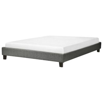 Beliani Cama Tapizada Gris 160 X 200 Cm Con Somier Sin Cabecero Roanne