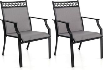 Costway 2 Sillas Jardin Exterior Textilene, Sillas Terraza Exterior Asiento Transpirable, Estructura De Metal, Respaldo Alto, 66 X 61 X 90 Cm (gris) - Costway
