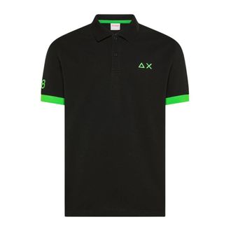 Sun 68 Polo Shirts, male, Black, Size: XL Polo Big Logo Fluo S/S