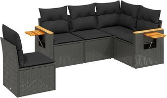 vidaXL Vidaxl - Set De Muebles De Jard&iacute;n 5 Pzas Y Cojines Rat&aacute;n Sint&eacute;tico Negro