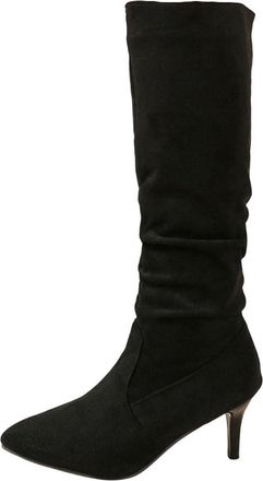 Generic Womens Knee High Boots Pointed Toe Stylish Long Booties Solid Color Faux Suede Elegant Comfy Stretch Pull On Kitten Heel Boots Party Outdoor