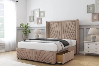 Sloomy Rutherford Naples Divan Set 2 Drawers-54 Wingback-Footboard in Light Brown | Size: Double