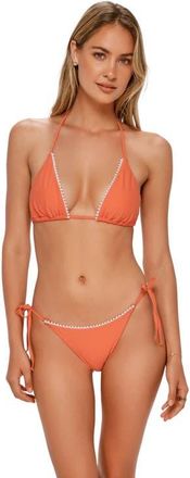 Swim Systems Pom Pom Triangle Bikini Swimsuit Top in Persimmon at Nordstrom, Size Xx-Large