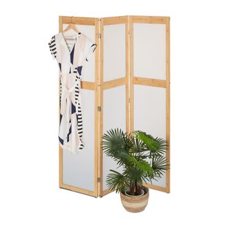 Relaxdays Relaxdays - Biombo 3 Paneles Pl&aacute;stico Y Bamb&uacute;, Divisor Espacios Plegable, 168x135,5 Cm, Tabique Interior, Natural Y Blanco