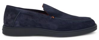Santoni Mens Loafers Blue Suede Calfskin