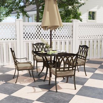 OUTSUNNY 5 Pieces Cast Aluminium Garden Dining Set with Parasol Hole, Bronze | Size: 4 Person