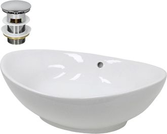 ECD Germany Lavabo de cerámica juego desagüe blanco lavamanos encimera
