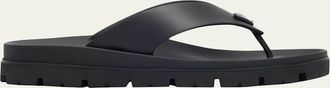 Prada Mens Enameled Triangle Logo Rubber Thong Sandals
