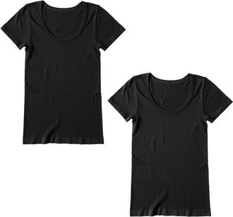 Ingrid & Isabel Seamless Maternity Rib Short Sleeve Crew Tee 2 Pack Bundle in Black/black at Nordstrom, Size X-Small