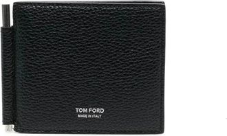 Tom Ford Portemonnee met geldclip van zacht generfd leer met T-lijn - Heren - Portefeuilles - Zwart - ONE Size - Leer - Accessoires