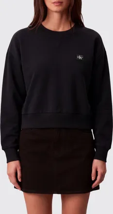 Calvin Klein Black Cotton Cropped Sweatshirt with Crew Neck and Embroidered Logo