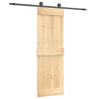 Berkfield Home Sliding Door with Hardware Set 70x210 cm Solid Wood Pine in Light Tan