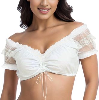 Generic 2025 Dirndl Blouse Womens Oktoberfest Dirndl Blouse Shirt for Dirndls Costume Traditional Bavarian Lace Crop Tops Off Shoulder Comfy