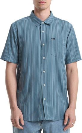 Volcom Jahstripe Short Sleeve Button-Up Shirt in Blue/Green Stripe at Nordstrom, Size X-Large