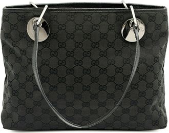 Gucci Gg Canvas Black Gg Canvas Leather Tote Bag (Pre-Owned)