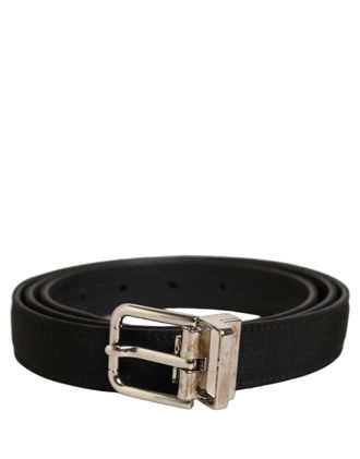 Dolce & Gabbana Leather with Silver-Tone Buckle Belt - Black