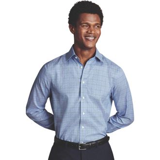 CHARLES TYRWHITT Prince Of Wales Check Non-Iron Twill Slim Fit Shirt Single Cuff in Indigo Blue at Nordstrom, Size 15.5L