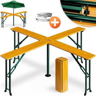 Deuba Casaria Mesa De Bar Xxl quattro De Madera Para Exterior Eventos Camping 4 Brazos Para 20 Personas 241x241x104cm Plegable