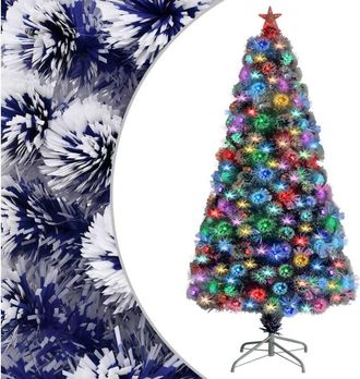 vidaXL &Aacute;rbol De Navidad Con Luces Fibra &Oacute;ptica Blanco Y Azul 120 Cm Vidaxl