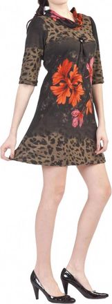 Papillon Big Floral Animal Print Dress In Khaki