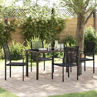 vidaXL Conjunto De Comedor De Jard&iacute;n 5 Pcs Negro Ratana De Pvc Vidaxl