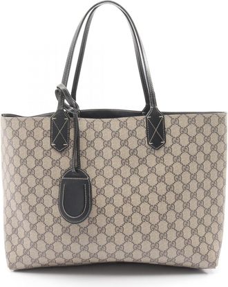 Gucci Beige Black Leather Pvc Tote Bag (Pre-Owned)