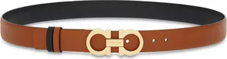 Ferragamo Reversible Calf Leather Belt with Gold-Tone Gancini Buckle
