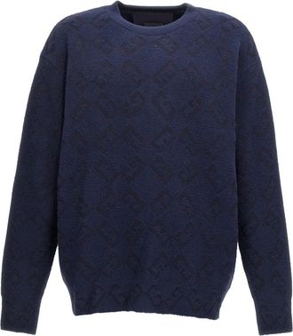 Givenchy Logo Embroidery Sweater - Heren - Ronde hals truien - Blauw - L - Wol - Truien & Vesten