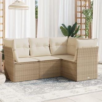 vidaXL Juego De Sof&aacute;s Jard&iacute;n Con Cojines 4 Pzas Rat&aacute;n Sint&eacute;tico Beige Vidaxl