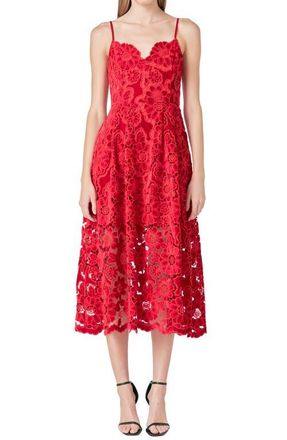 endless rose Velvet Lace Midi Dress in Red at Nordstrom, Size Small
