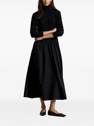 Ralph Lauren A-Line Wool and Crepe Rollneck Dress - Black