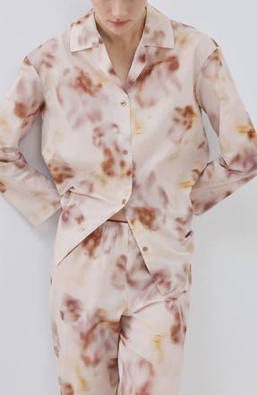 Mango Floral Print Cotton Pajama Top in Brown at Nordstrom, Size Medium