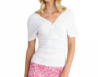 Marble Scotland Short Sleeved Twist Front Top In White