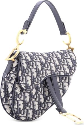 Dior Borsa a spalla Saddle mini in tela con motivo Oblique - Blu