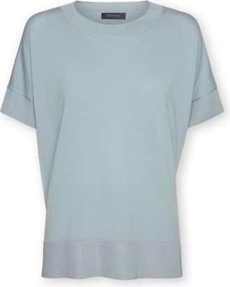 Elena Miro Top van Viscosemix met Korte Mouwen - Dames - Ronde hals truien - Blauw - M - Polyester - Truien & Vesten