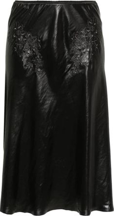 N&deg;21 Midi Rok met Bloemenborduursel - Dames - Midirokken - Zwart - XL - Polyester - Rokken
