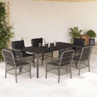 vidaXL Set Comedor Jard&iacute;n 7 Pzas Y Cojines Rat&aacute;n Sint&eacute;tico Gris Vidaxl