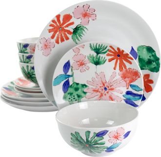 Gibson Home Dazzling Lily 12 Piece Ceramic Dinnerware Set