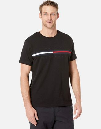 Tommy Hilfiger Mens Tommy Hilfiger Mens T Shirts Crew Neck Signature Stripe Summer Cotton Tino Tee - Black - Size: 36