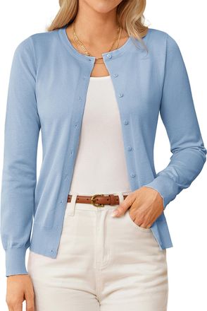 Grace Karin Womens Classic Long Sleeve Knit Cardigan Sweaters Casual Open Front Button Down Cardigan S-3XL, Light Blue, Small