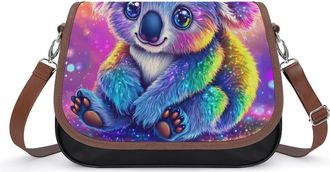 Generic Cute Koala Bear Womens Leather Crossbody Bags with Adjustable Strap Casual Printed Shoulder Handbag
