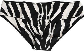 Dolce & Gabbana Womens Zebra-Print Silk Slip Briefs Black Elastane Bodysuits