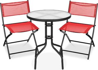 Best Choice Products 3-Piece Patio Bistro Dining Furniture Set w/ Round Textured Glass Tabletop, Folding Chairs