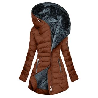 Generic Quilted Jacket Womens, Winter Coats for Women UK, Quilted Down Longline Puffer Parka Coat Fleece Lined Waterproof Jackets with Fur Hood Autumn Winter 