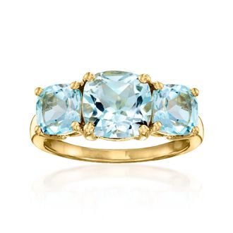 Ross-Simons Sky Blue Topaz 3-Stone Ring in 18kt Gold Over Sterling