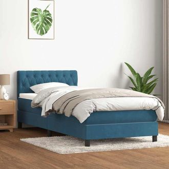vidaXL Cama Box Spring Con Colch&oacute;n Terciopelo Azul Oscuro 80x210 Cm Vidaxl
