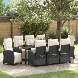 vidaXL Conjunto De Comedor De Jard&iacute;n 9 Pcs Negro Rat&aacute;n Sint&eacute;tico Vidaxl