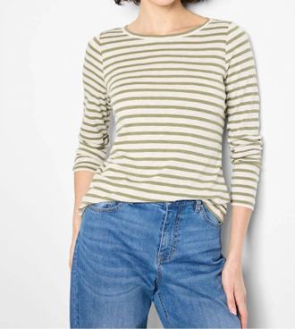 Nic+Zoe Stripe Boatneck Long Sleeve Tee In Green Multi