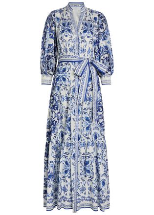 Alice & Olivia Cora Floral-print Stretch-cotton Maxi Shirt Dress - Blue And White - S (UK8-10 / S)